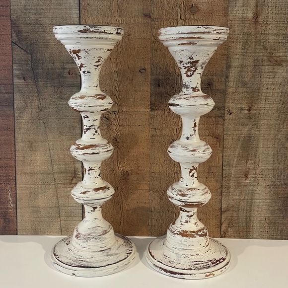 Other - Farmhouse large wooden candlesticks